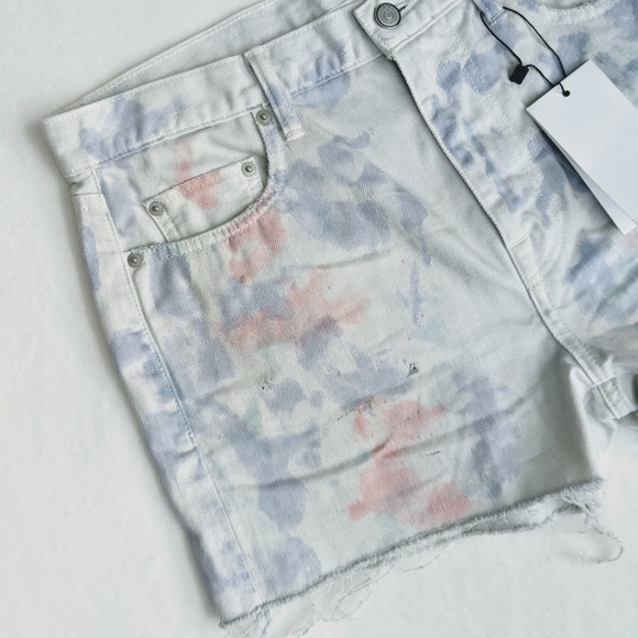 John Elliott Denim Shorts Tie Dye 5-Pocket Fray Hem White Purple Push Pop 29 NWT - Picture 3 of 14